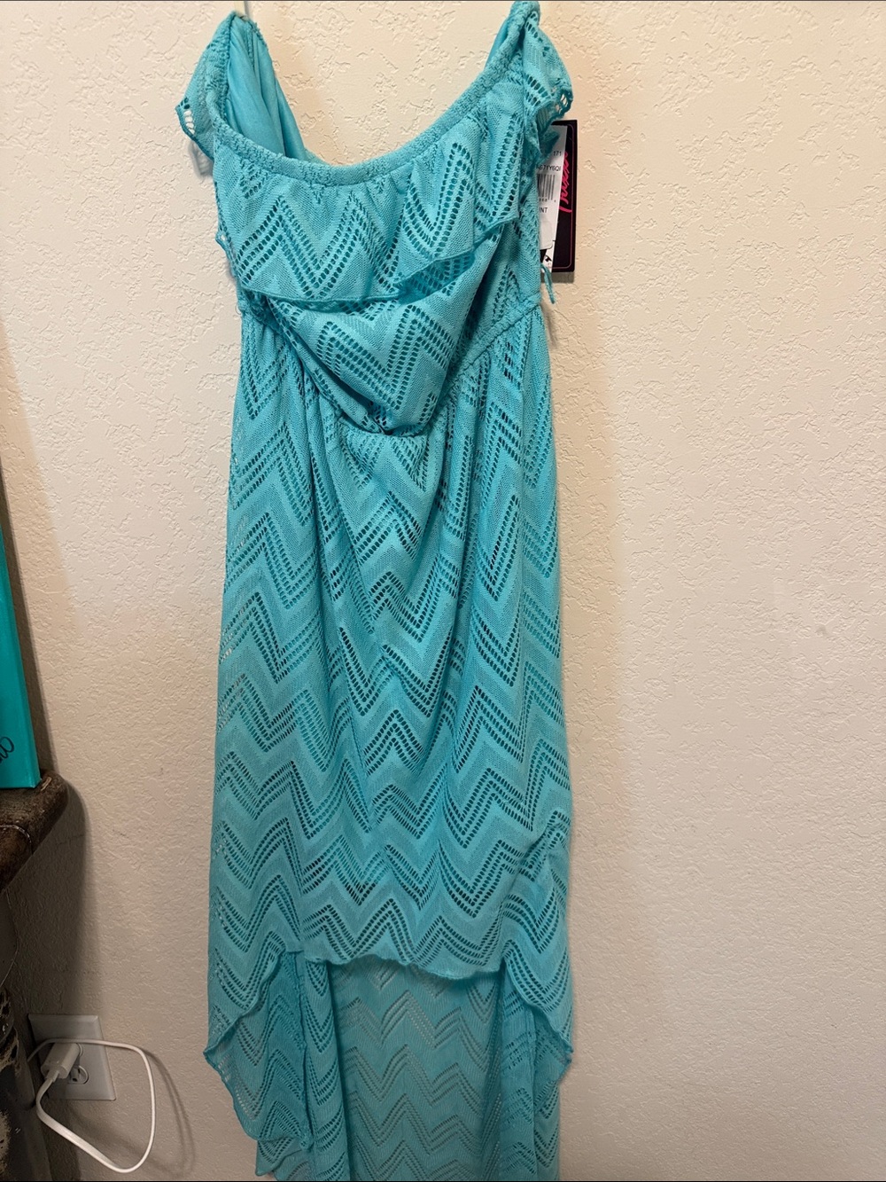 Trixxi Turquoise Chevron Lace High-Low Maxi Dress